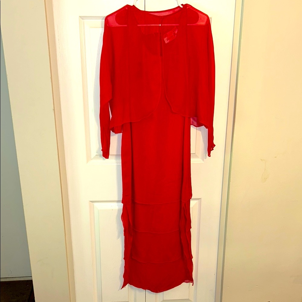 SAKS FIFTH AVENUE vintage 💯 silk midi length dress w/ sheer 💯 silk overlay(2 pc)